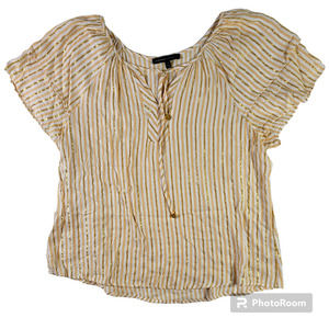 Adrienne Vittadini Gold Stripe Short Sleeve Blouse SZ XL